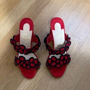 Christian Louboutin Red and Black Floral Sandals